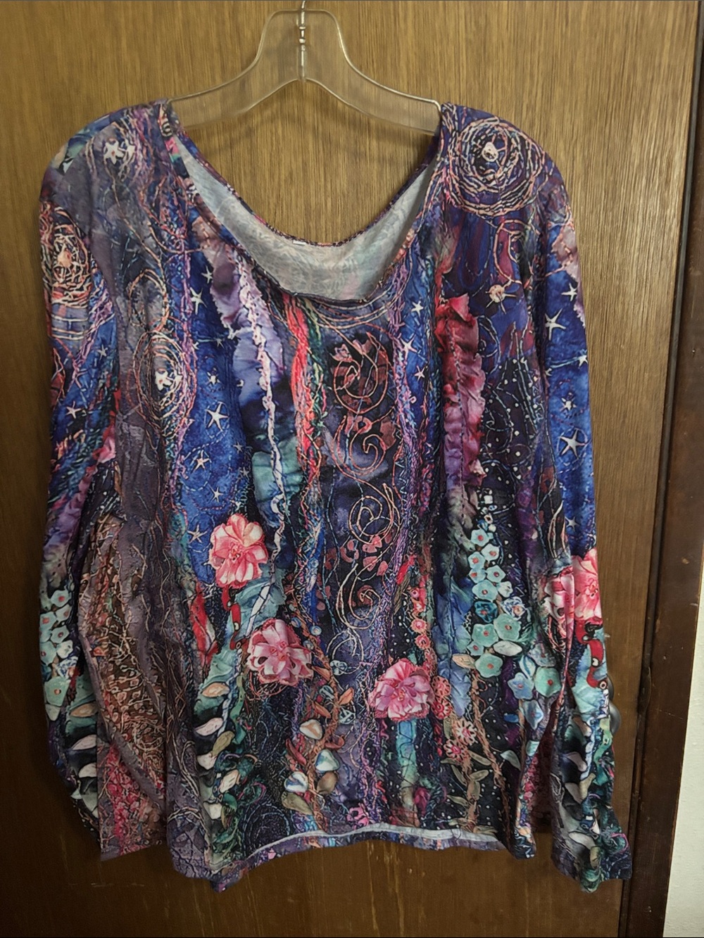 Women's Blue & Purple Floral Print Long Sleeve Top - Unknown Brand